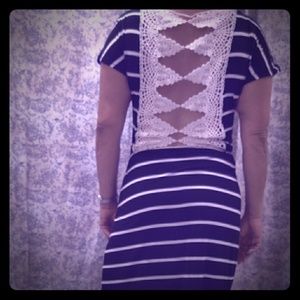 Maxi Cream striped black dress with back laced!